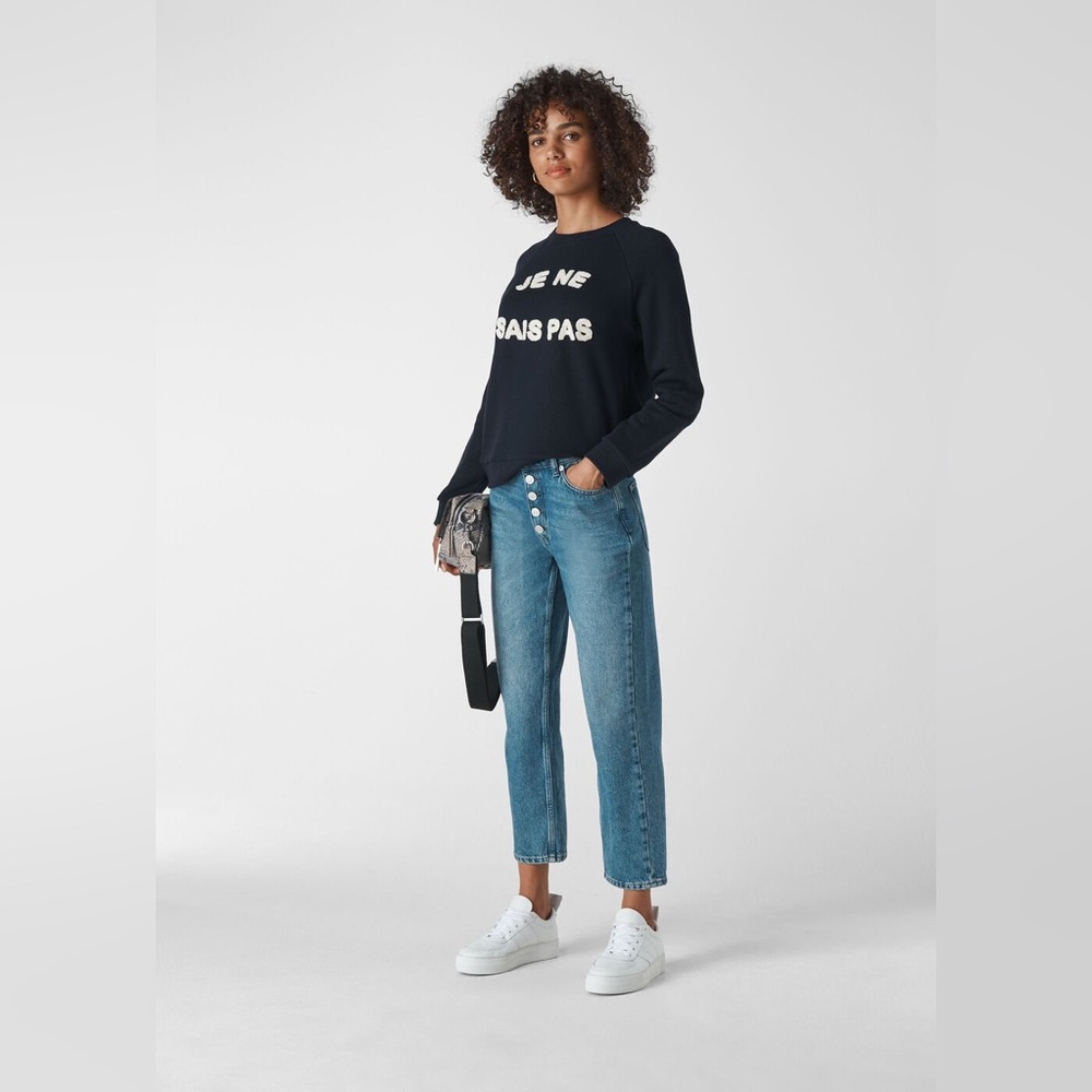 Whistles Navy Je Ne Sais Pas Logo Sweatshirt Cotton Terry Sz S Crewneck